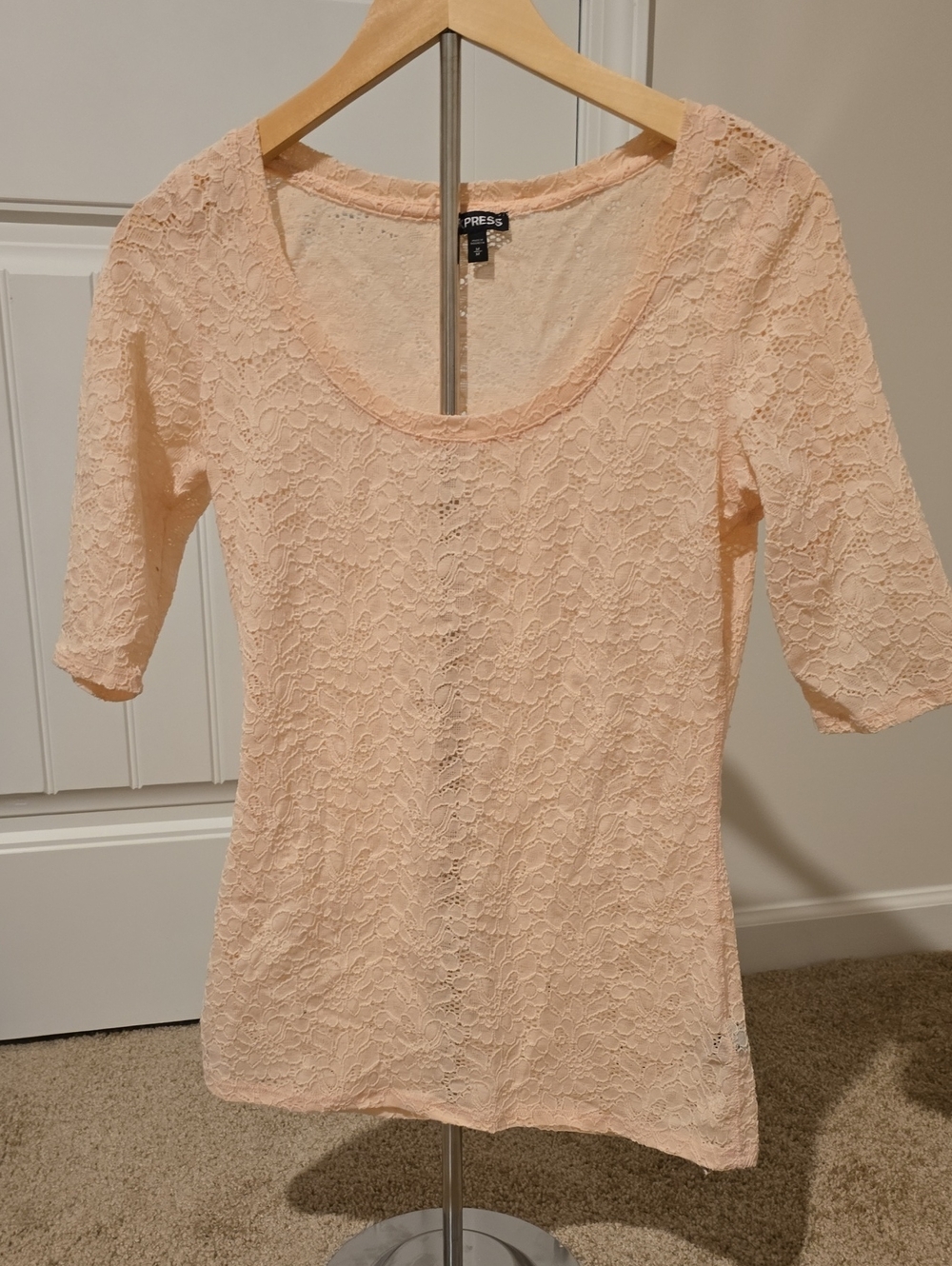 Express Women's Peach Lace Scoop Neck Blouse